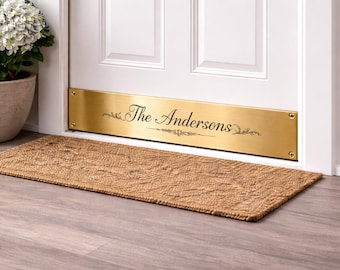 Brass Engraved Rectangle Kick Plate – Brushed, Satin, Antique or Polished Finish – Metal Door Protector