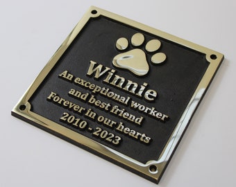 Cast Bronze Personalised Pet Memorial Plaque - with embossed paw print, heart & text