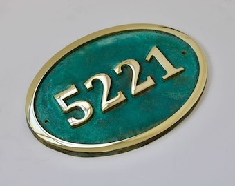 Hot Cast Bronze Verdigris Oval house plaque - home number address sign