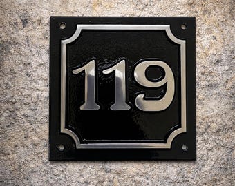 Cast Aluminium Square House Number Sign – Art Nouveau Style Door Number Plaque