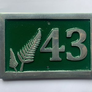 House Number Cast Aluminium leaf fern nature design Rectangular Door Address Sign