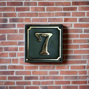 Art Nouveau Cast Bronze Square House Door Number Sign Address Solid Metal