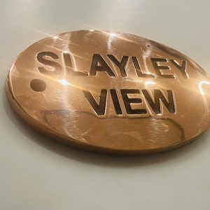 Highly polished or brushed solid cast copper house number name address plaque sign