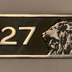 House Number Cast Aluminium Lion design Rectangular Door Address Sign