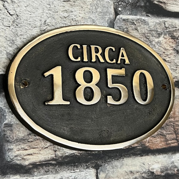 Handmade HOUSE DATE PLAQUE - Cast Bronze Oval house plaque - home number address sign