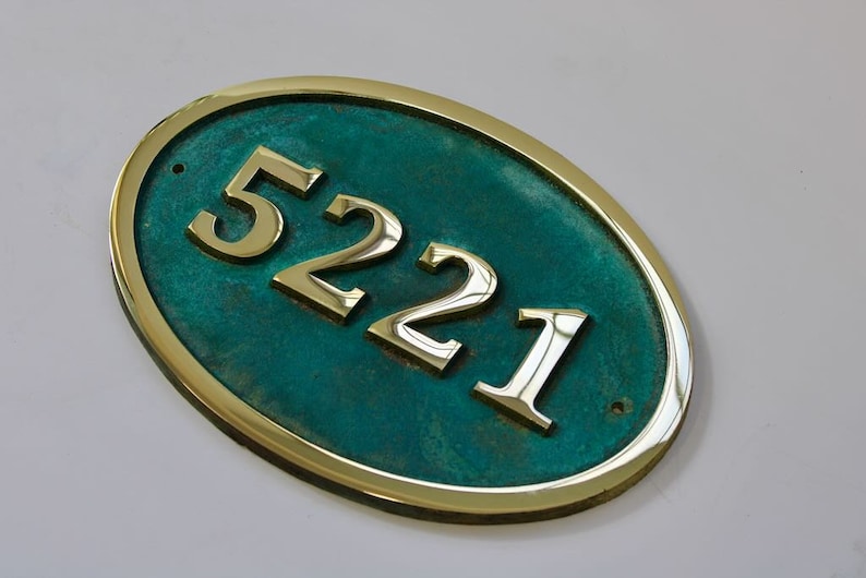 Verdigris Address Numbers Hot Cast Bronze Verdigris Oval House Plaque - Home Number Address Sign ...