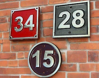 Letrero de número de casa de aluminio fundido: placa de dirección moderna para exteriores