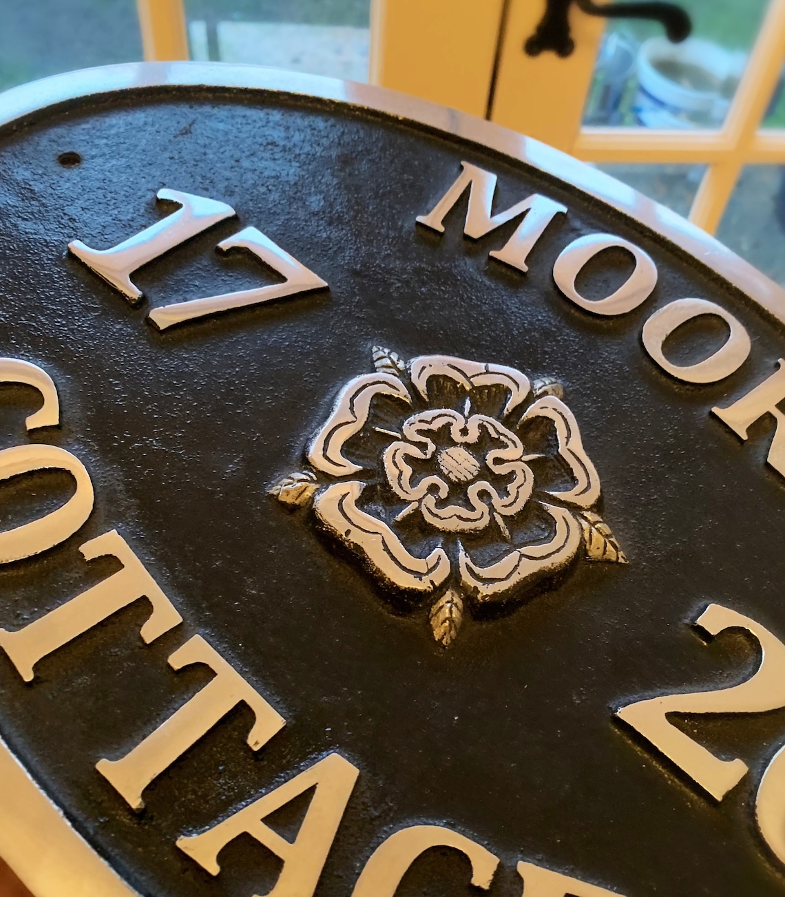 Cast Metal House Address Sign Aluminium Black Silver Tudor Rose Door ...