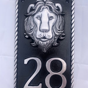 Cast Aluminum Lion Head House Number Sign - Bronze Finish Available