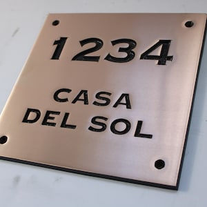 Copper Plaque House Number Sign Plaque – Polished or Brushed Rectangular Cast Metal Address Nameplate for Home Exterior Decor