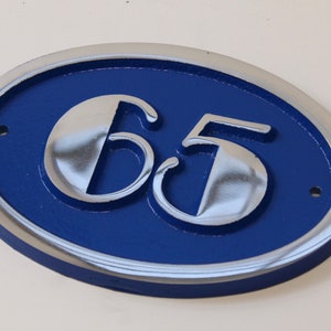 Cast Aluminium Art Deco Oval House Door Number Sign Address Solid Metal