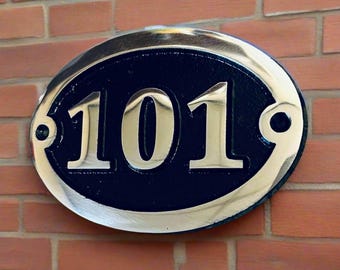 Oval House Number Sign - Cast Aluminium Address Plaque, Solid Metal, Customizable, Durable, Unique Decorative Home Accent