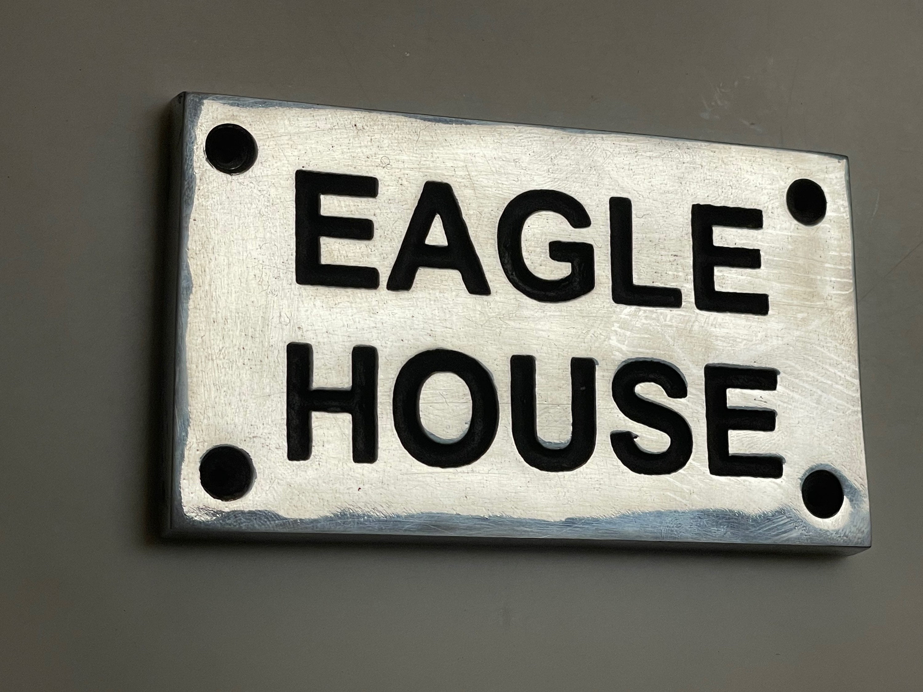 Highly polished solid cast aluminium house name address plaque sign