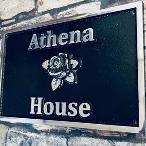 Personalised House Sign with Cast Rose Custom Plaque Decorative Metal house sign