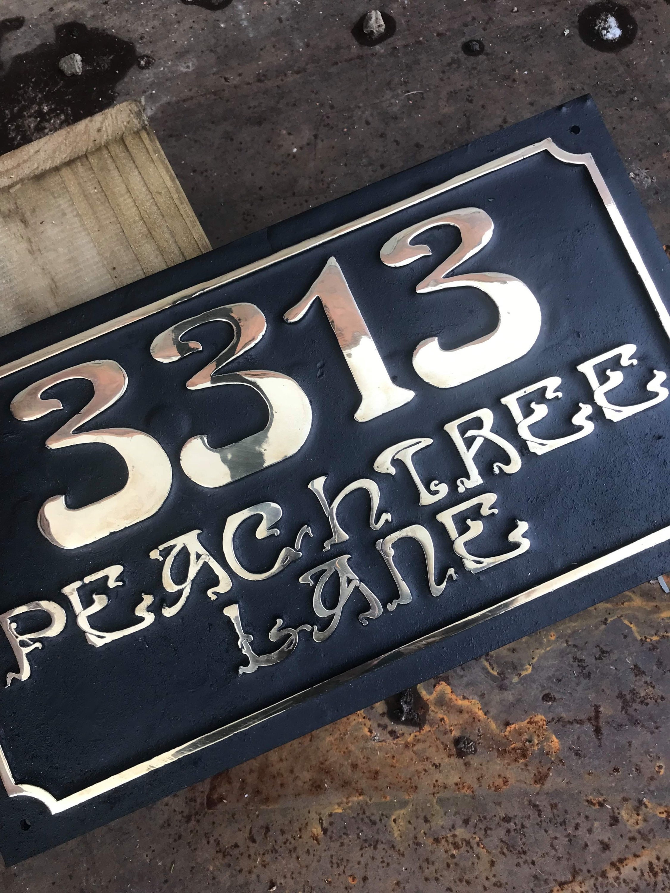 Art Nouveau Cast Bronze Rectangle House Number Sign