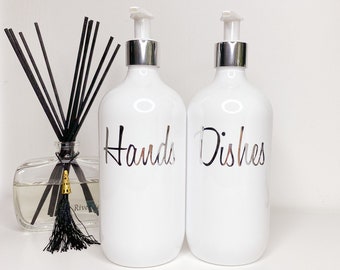Chrome Kitchen Soap Dispenser Bottles for Hands & Dishes - 500ml Reusable Pump Dispenser Bottles | Kitchen Sink Decor