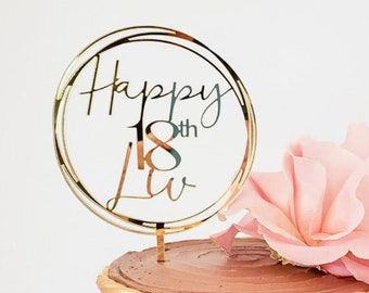 Personalised Birthday Cake Topper - Circle, Age and Name Design