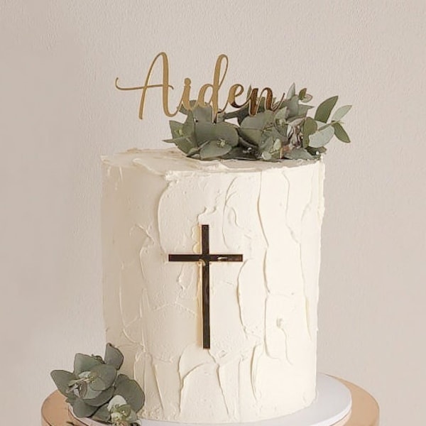 Christening Cake Topper - Name Cake topper with separate Cross Cake Charm - Religious Ceremonies Baptism / Confirmation