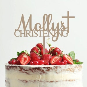Personalised Religious Cross Cake Topper - Customised Name Cake Topper - Cake Decoration for Christening Celebration
