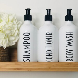 Custom Shampoo Bottles for Bathroom Shower Decoration.  White Personalised Shower Bottles