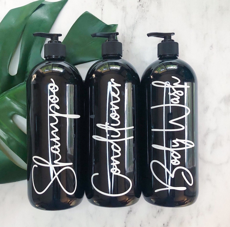 1 Litre Black Refillable Bathroom Bottle for Shampoo Etsy