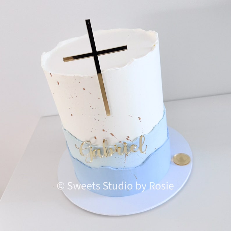 Christening Cake Topper Name and Cross Cake Charm Religious Ceremonies