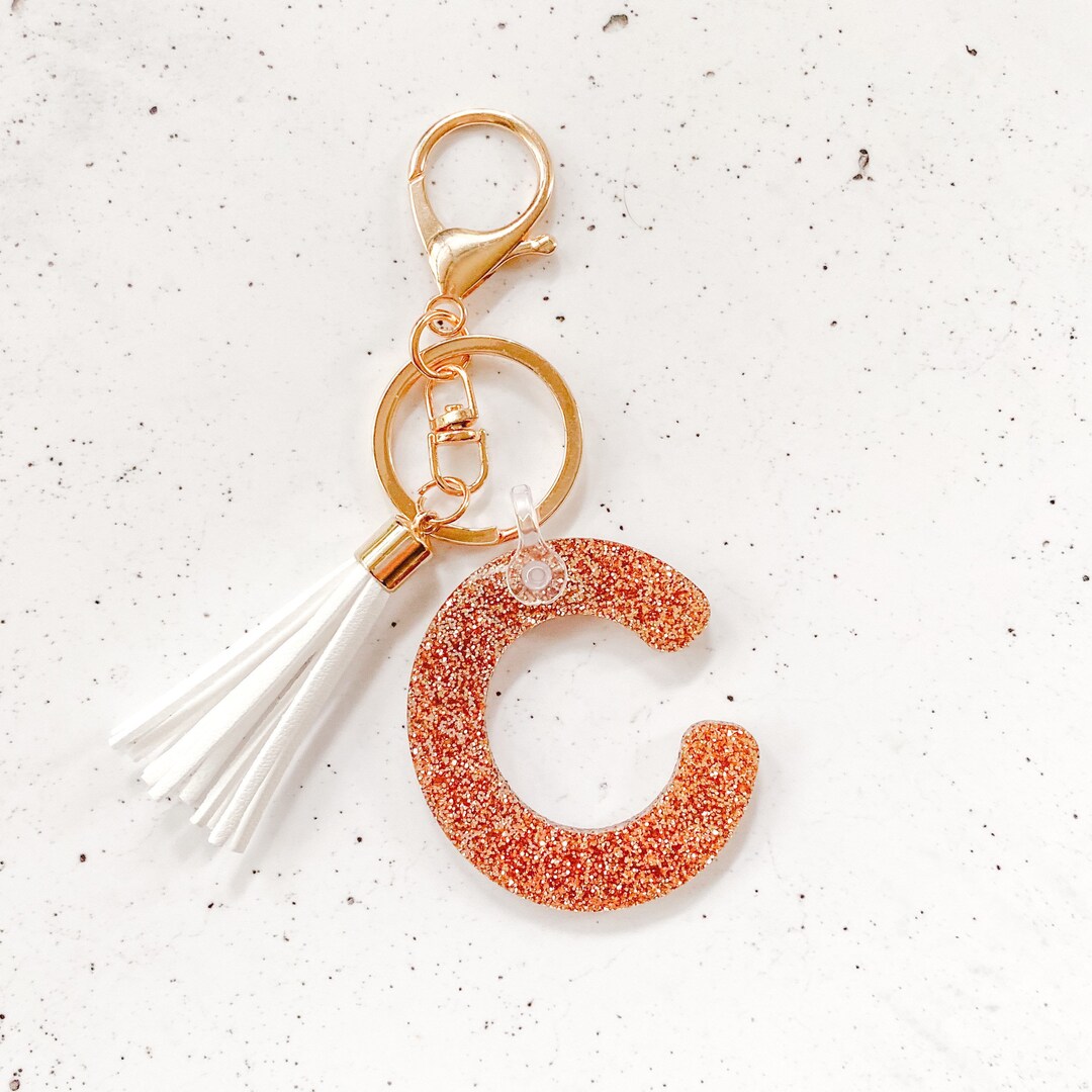 Glitter Initial Keyring in Gold or Silver. Etsy