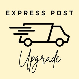 May include: Black and white line art illustration of a delivery van with the text "EXPRESS POST" above and "Upgrade" below the van.