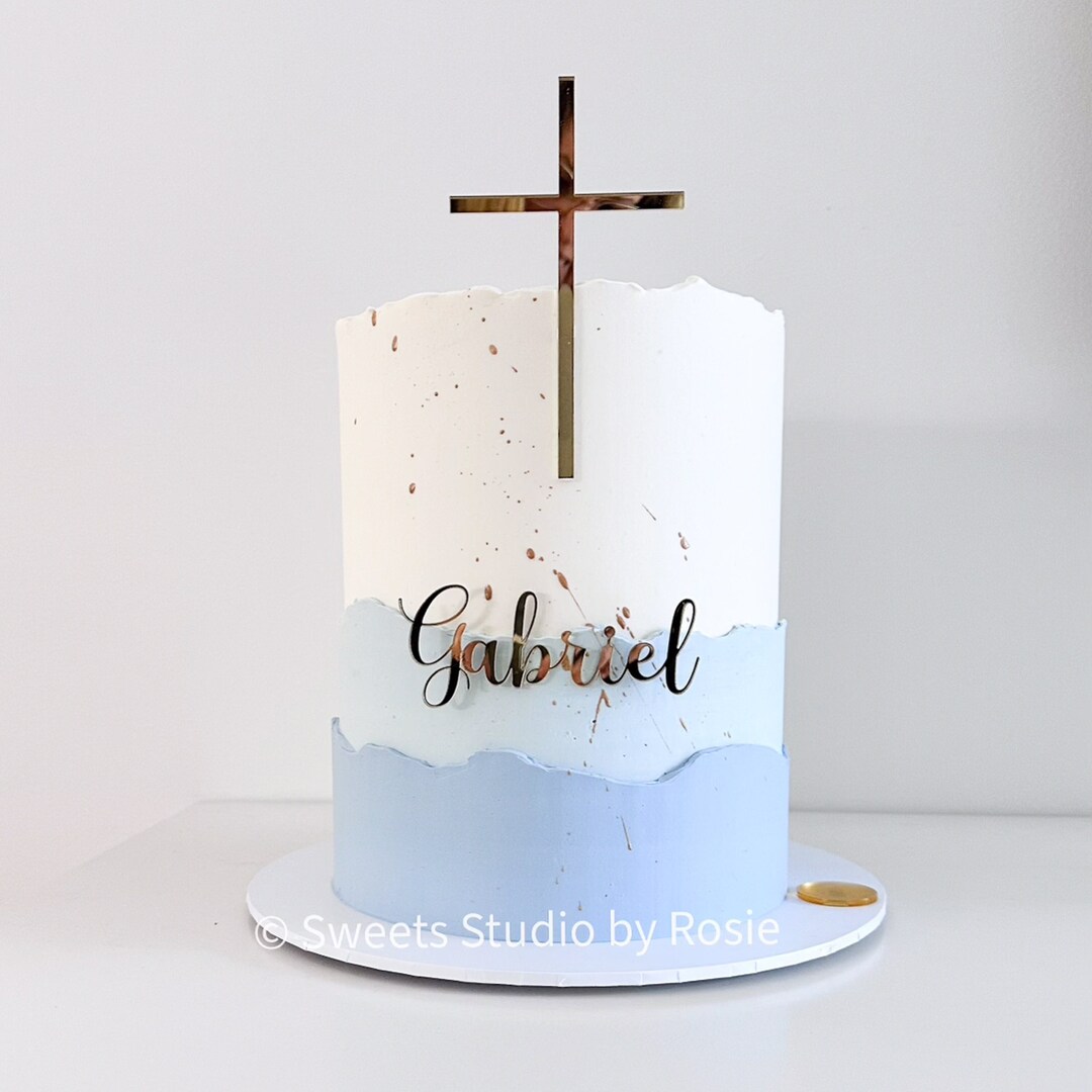 Christening Cake Topper Name and Cross Cake Charm Religious Ceremonies