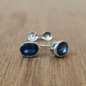 Handmade Kyanite & Silver Stud Earrings. Natural Kyanite Oval 6x8 mm Faceted + 925 Sterling Silver Ear Studs