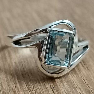 Aquamarine Ring. AAA Quality Octagon Shape Aquamarine + 925 Sterling Silver Ring. Wedding Ring, Gift Ring, Statement Ring, Handmade Ring