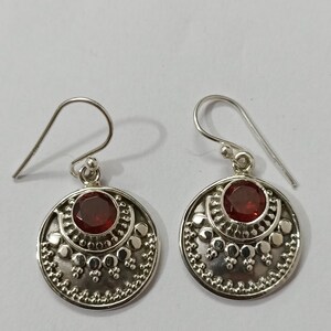 Handmade Sterling Silver Earrings with Garnet Gemstone, Garnet Dangler