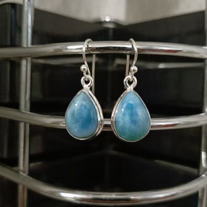 Handmade Sterling Silver Larimar Teardrop Earrings, Pear & Oval Shape Natural Blue Larimar Gemstone Earring, Gift For Her, Anniversary Gift