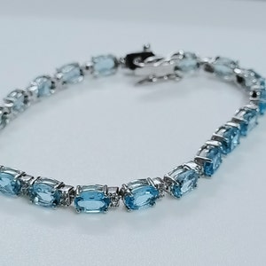 Natural Blue Topaz Tennis Bracelet - 925 Sterling Silver Bracelet - Blue Topaz CZ Bracelet - Valentines Gift Bracelet - Gift For Her