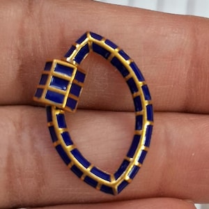 Mosquetão de prata esterlina 925 feito à mão, lindo mosquetão de esmalte azul de prata 925, fecho em formato de marquise, joias de mosquetão personalizadas