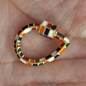 Handmade 925 Sterling Silber Karabiner Schloss, Schöne 925 Silber Multi Color Emaille Karabiner Birnenform Schloss, individuelle Karabiner Schmuck