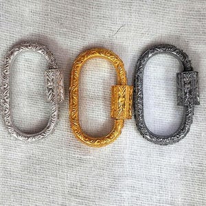 Mosquetón de plata de ley 925 hecho a mano con cierre de rosca y grabado, conector ovalado para collar con mosquetón grabado, cierre de rosca.