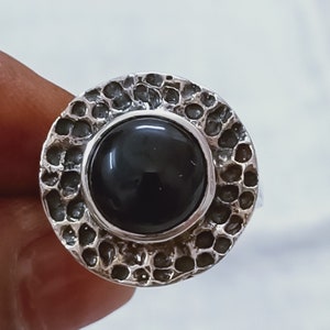 Black Onyx Ring, AA Quality Round Natural Black Onyx 925 Sterling Silver Ring. Wedding Ring, Gift Ring, Statement Ring, Handmade Silver Ring