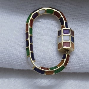 Handmade 925 Sterling Silber Karabiner Schloss, Wunderschöne 925 Silber Multi Color Emaille Karabiner ovale Form Schloss, Custom Karabiner Schmuck