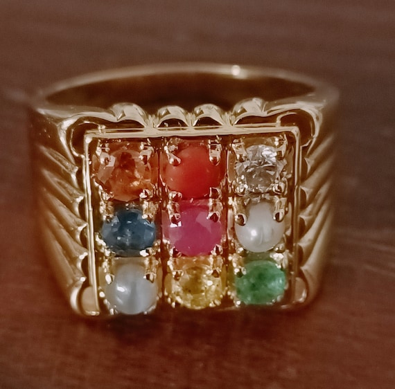 Natural Navaratna 9 Stone Ring, Gold Plated, Handmade Ring Anniversary Gift  for Men and Women - Etsy