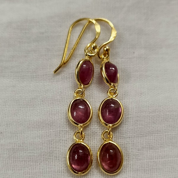 Natural Ruby Dangler Bezel Setting  Earrings/Handmade in Gold Precious Gemstone Earring/Ruby Dangle/Ruby Cabochon Oval Earrings/Gift To Her