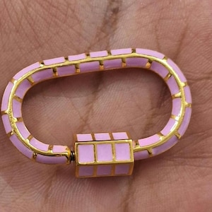 Mosquetão de prata esterlina 925 feito à mão, lindo mosquetão oval de esmalte rosa em prata 925, joia personalizada com mosquetão rosa