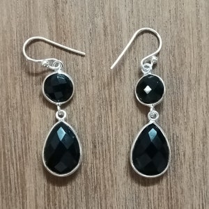 Handgemachte schwarze Onyx Ohrringe, 925 Sterling Silber Ohrringe, schwarze Ohrringe, Edelstein Ohrringe, baumeln Tropfen Ohrringe, handgemachte Ohrringe.