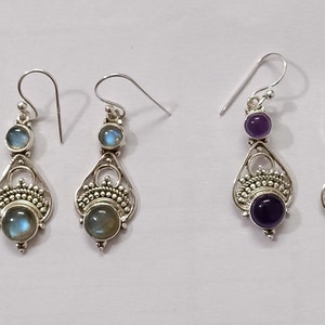 Handmade 925 Sterling Silver Earrings with 2 Variations - Labradorite Or Amethyst Natural Gemstone. Gift for Her