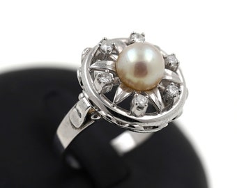 Diamond Pearl Ring 585 Gold 14 Kt White Gold 0.35 Ct Brilliant Ladies Value 1450,-