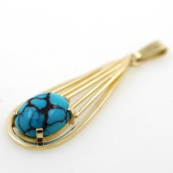Turquoise Pendant 585 Gold 14 Kt Yellow Gold Gems… - image 3