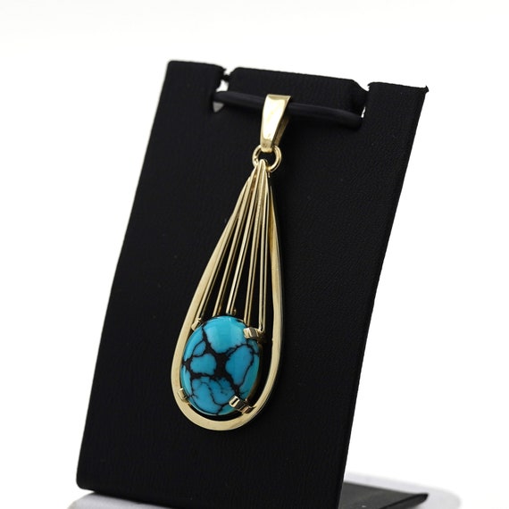 Turquoise Pendant 585 Gold 14 Kt Yellow Gold Gems… - image 5