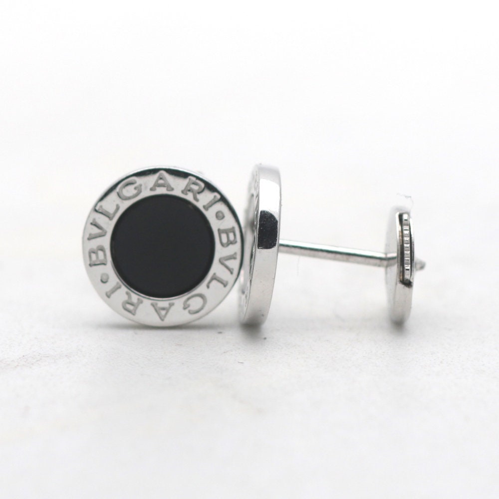 Bvlgari Stud Earrings 750 Gold 18 Carat White Gold Bulgari Onyx Unisex Brand Jewelry Etsy UK