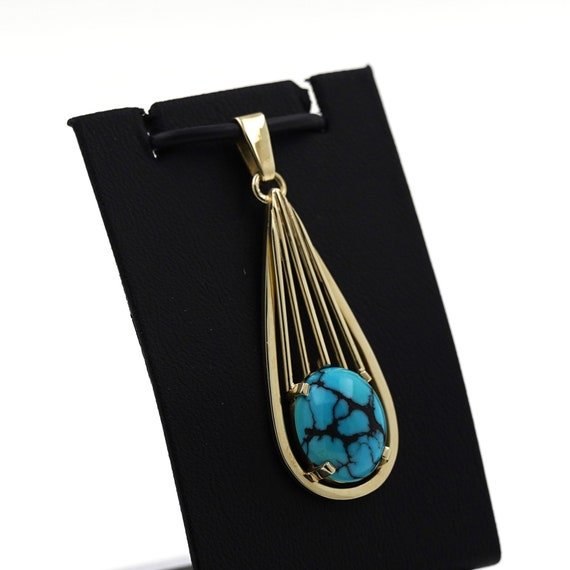Turquoise Pendant 585 Gold 14 Kt Yellow Gold Gems… - image 4