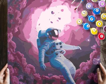 Astronaut PAINT by NUMBERS Kit Adults Minimalistic Chic DIY Painting Easy Beginners Hobby Painting Kit Wall Art Gift Mum Hearts Galaxy Space